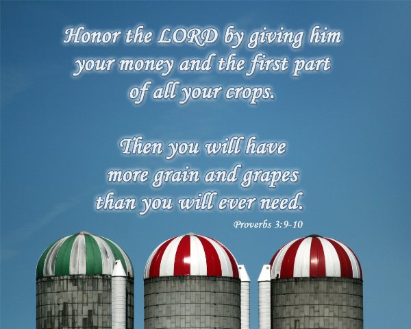 Proverbs 3:9-10 - Honor the LORD with your wealth, with the firstfruits of all your crops; then your barns will be filled to overflowing,and your vats will brim over with new wine